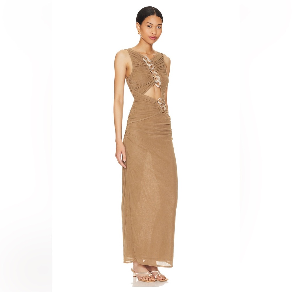 L’Academie Emeraude Tan Sleeveless Dress from revolve size small